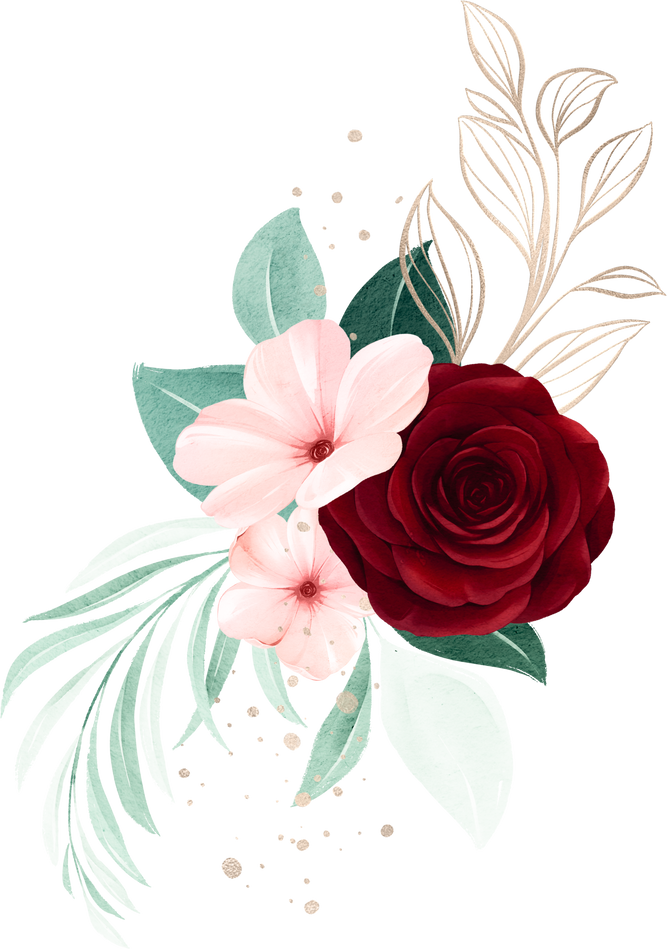 Delicate Red and Pink Watercolor Flowers Arrangement